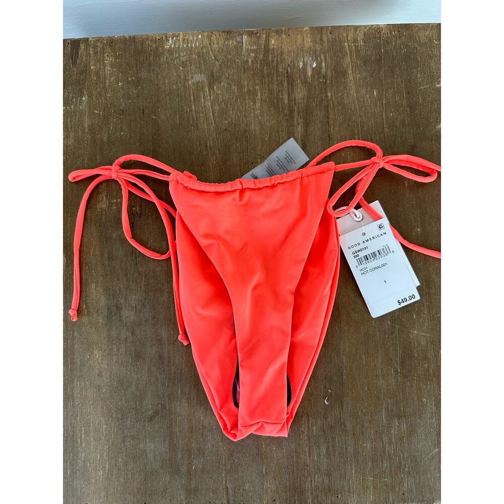 NWT Good American Always Fit Tiny Ties Bikini Bottoms Hot Coral - SML